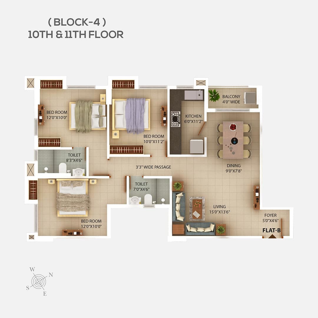 Block 4 Floor plan 10th & 11th floor3 - 3 BHK flats in Newtown Kolkata - Chitrakut Heights Phase - 2