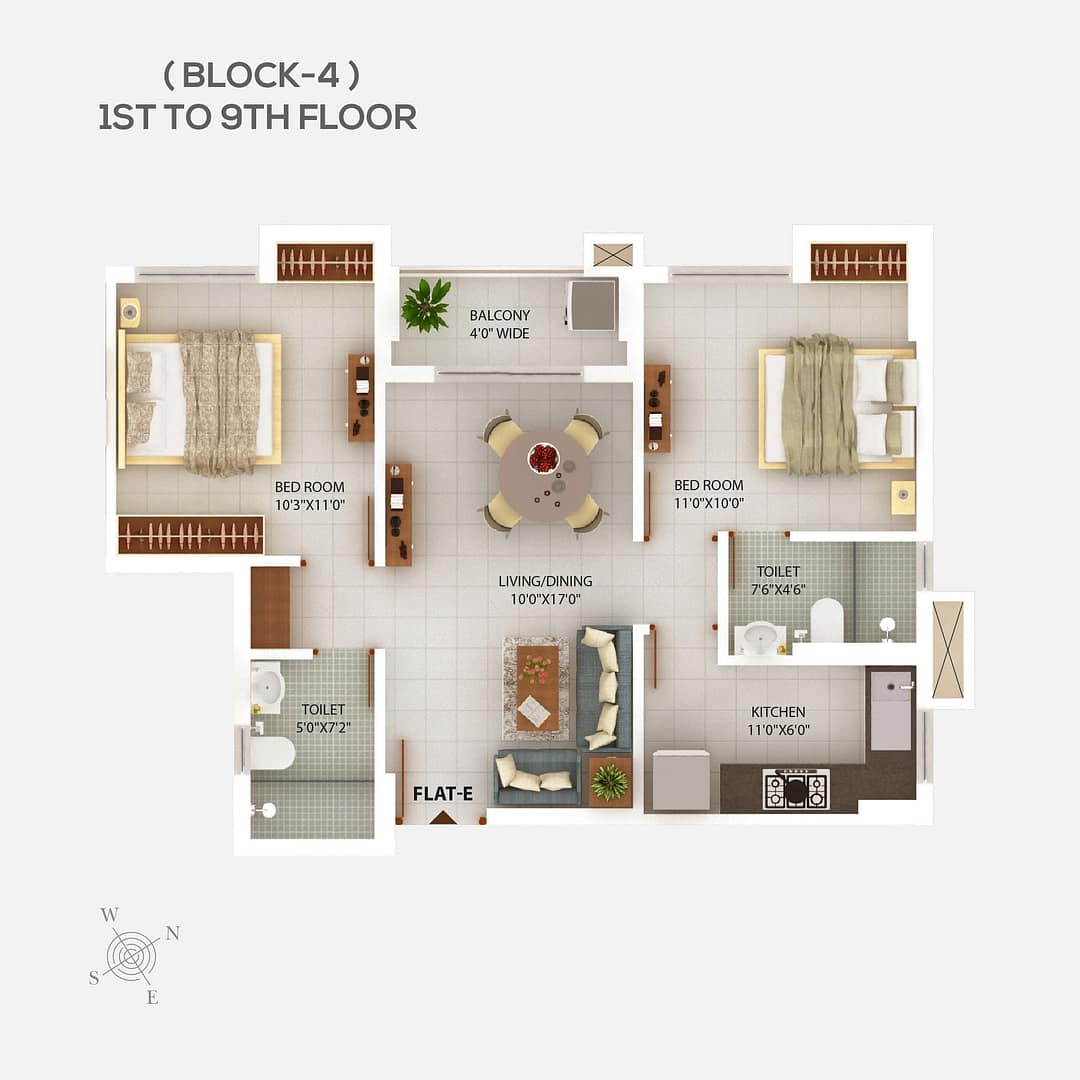 Block 4 Floor plan 1st to 9th floor plan 12 - 2 BHK flats in Newtown Kolkata - Chitrakut Heights Phase - 2