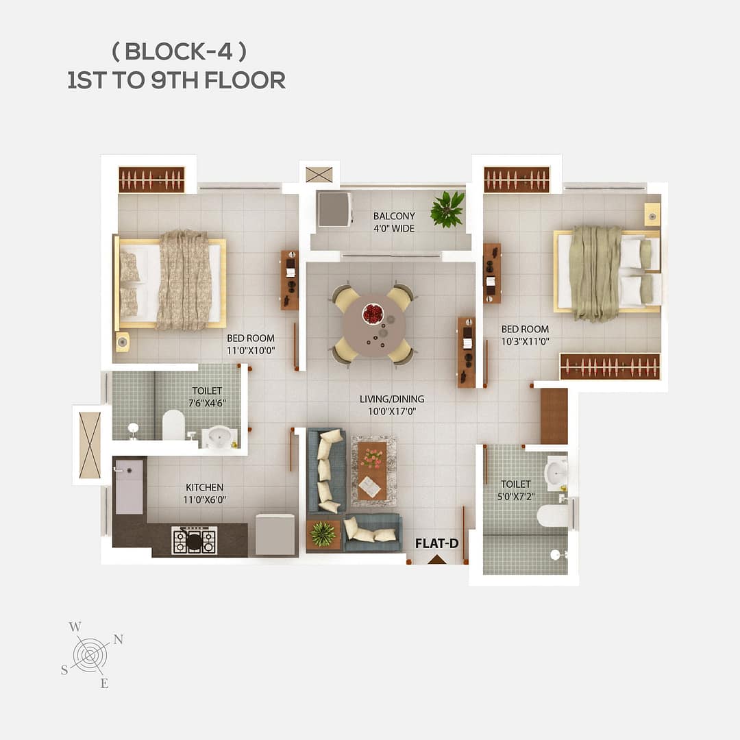 Block 4 Floor plan 1st to 9th floor plan 11 - 2 BHK flats in Newtown Kolkata - Chitrakut Heights Phase - 2