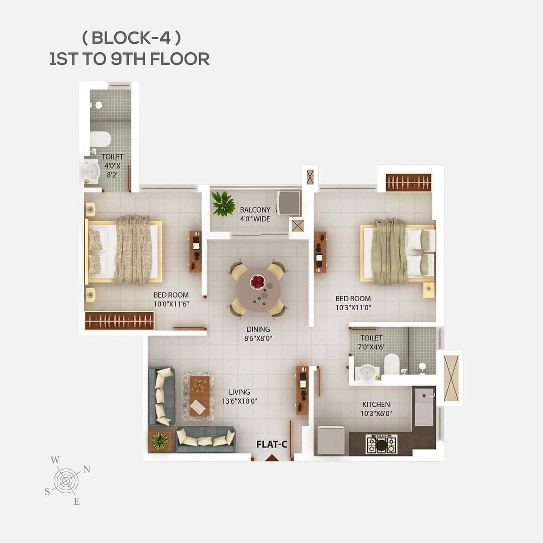 Block 5 Floor plan 7 - 2 BHK flats in Newtown Kolkata - Chitrakut Heights Phase - 2