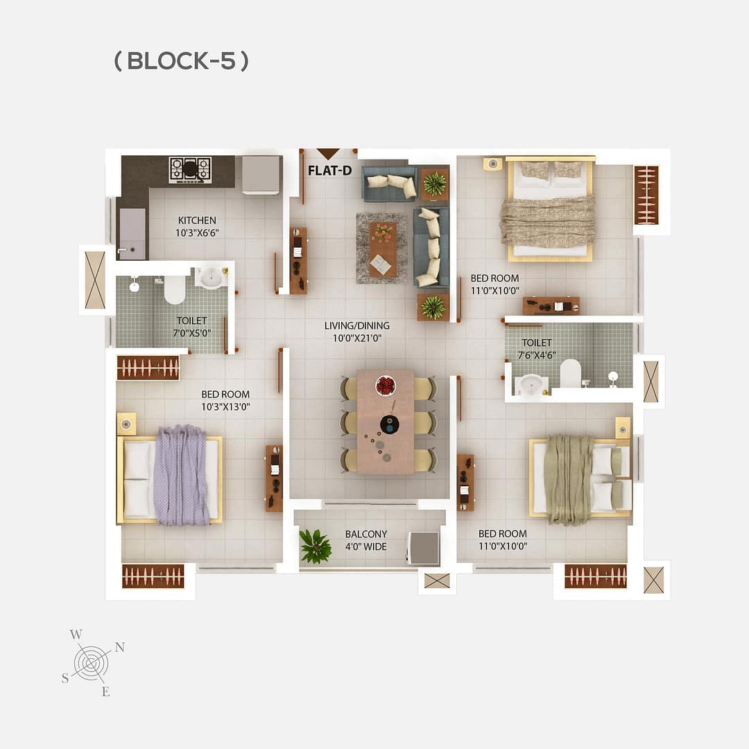 Block 5 Floor plan 3 - 3 BHK flats in Newtown Kolkata - Chitrakut Heights Phase - 2
