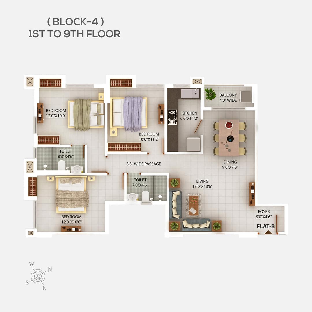 Block 5 Floor plan 6 - 3 BHK flats in Newtown Kolkata - Chitrakut Heights Phase - 2