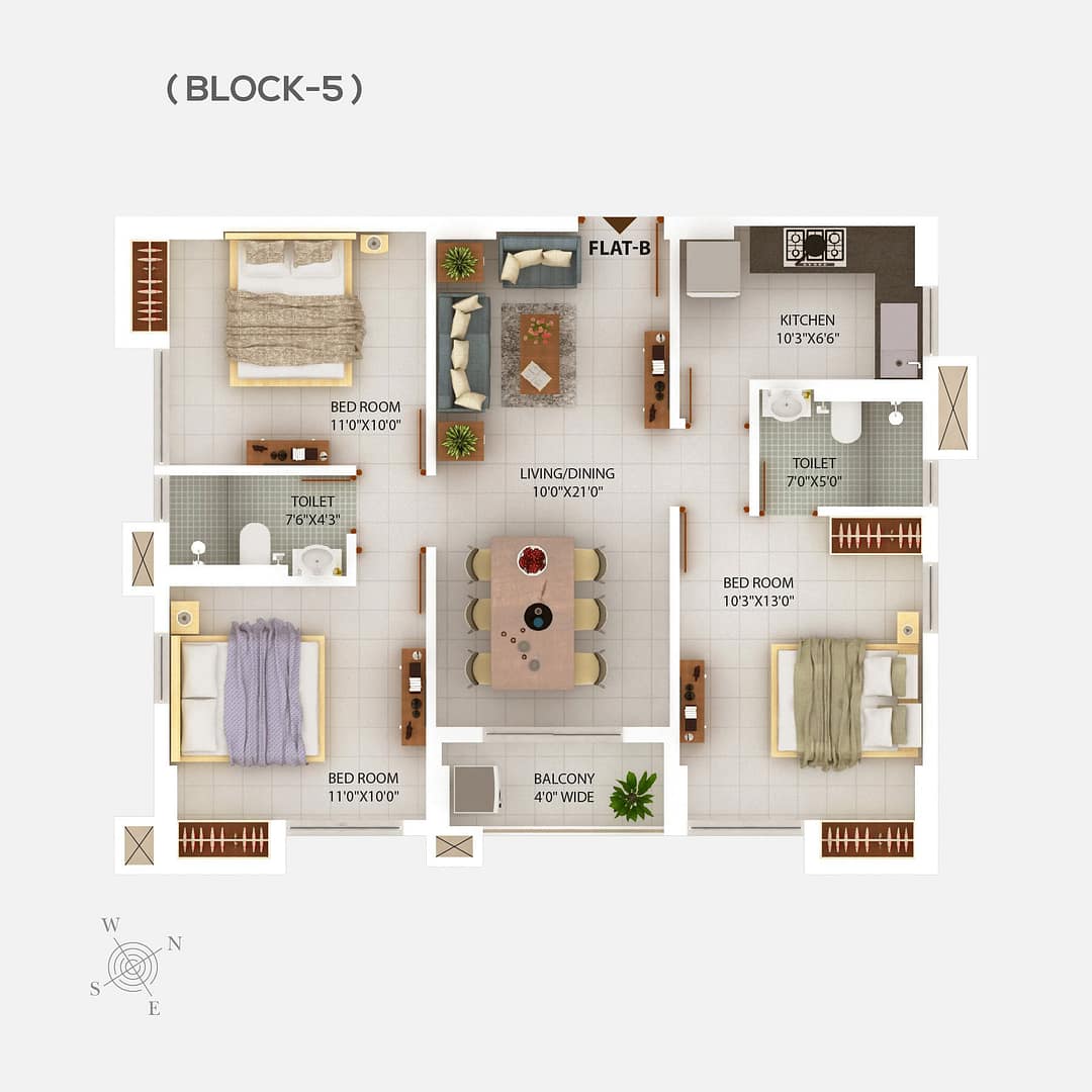 Block 5 Floor plan - 3 BHK flats in Newtown Kolkata - Chitrakut Heights Phase - 2