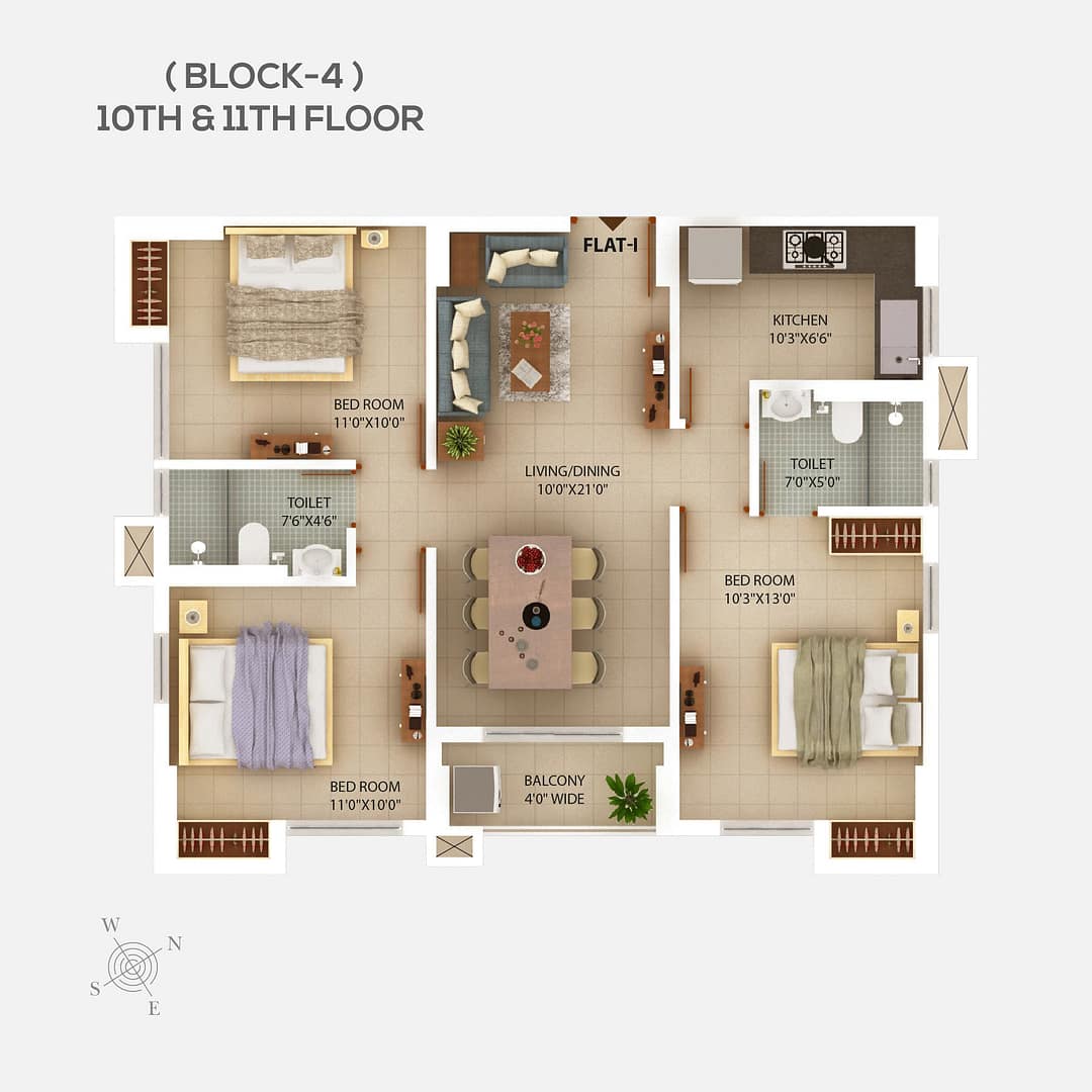 Block 4 Floor plan 10th to 11th floor 8 - 3 BHK flats in Newtown Kolkata - Chitrakut Heights Phase - 2