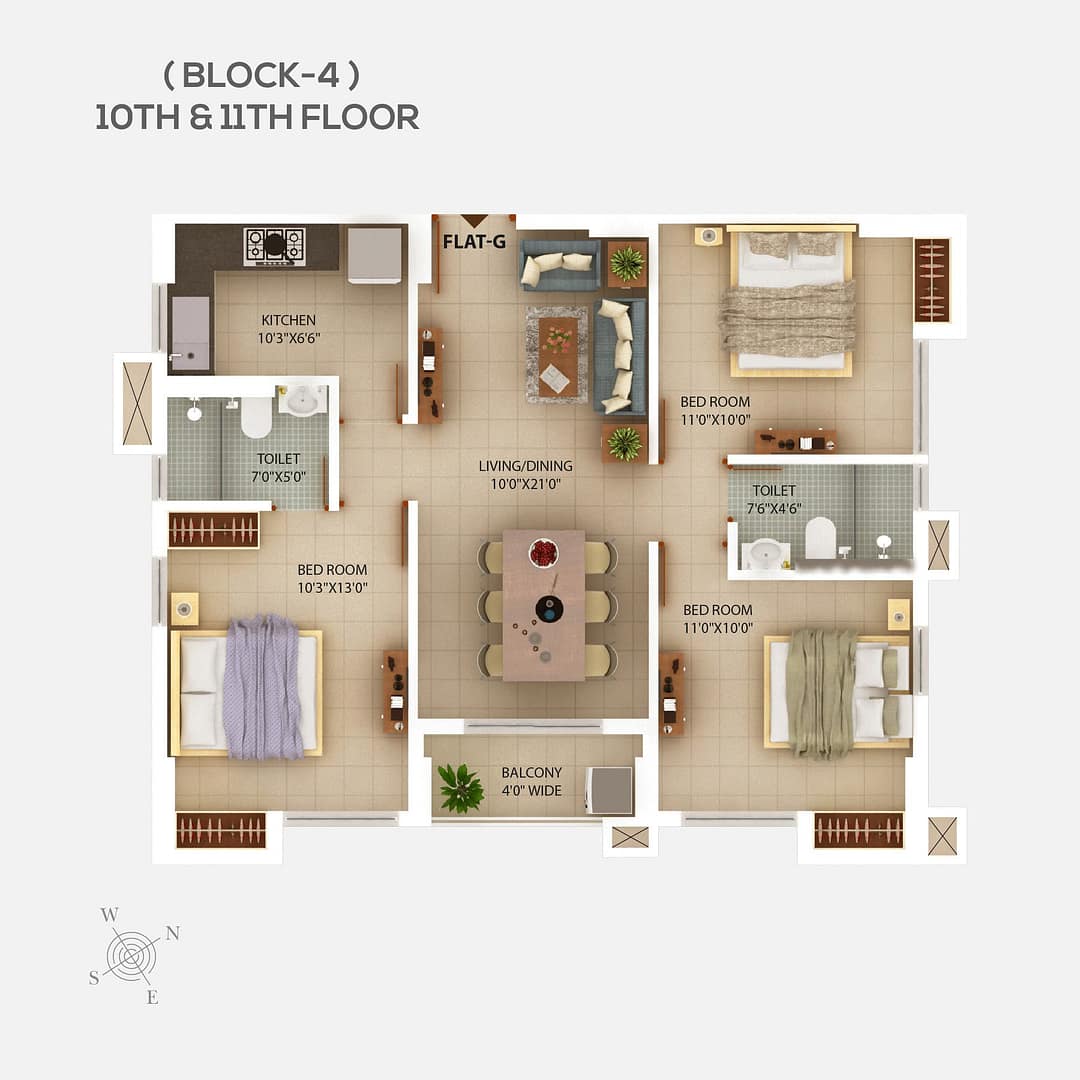 Block 4 Floor plan 10th to 11th floor5 - 3 BHK flats in Newtown Kolkata - Chitrakut Heights Phase - 2